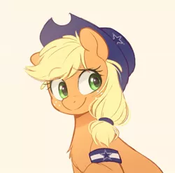 Size: 679x672 | Tagged: safe, alternate version, artist:higgly-chan, derpibooru import, applejack, earth pony, pony, american football, armband, chest fluff, dallas cowboys, female, hat, image, jpeg, mare, nfl, simple background, smiling, solo, sports