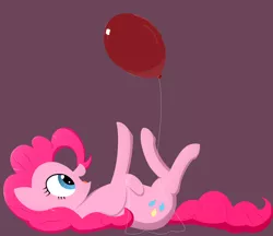 Size: 2254x1950 | Tagged: safe, artist:mizhisha, derpibooru import, pinkie pie, pony, balloon, cute, diapinkes, happy, image, lying down, on back, open mouth, playing, png, simple background, solo