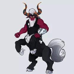 Size: 1920x1920 | Tagged: safe, artist:derp1exclamation, derpibooru import, lord tirek, centaur, alternate design, beard, chains, clenched fist, collaboration, facial hair, horn, illustration, image, jpeg, magic, male, scar, simple background, skull, white background, white hair