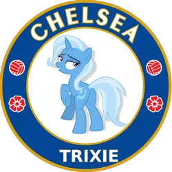 Size: 1200x1200 | Tagged: safe, derpibooru import, edit, trixie, pony, unicorn, butt, chelsea london, female, grin, image, logo, looking back, mare, plot, png, premier league, raised hoof, rear view, simple background, smiling, solo, the great and powerful ass, transparent background