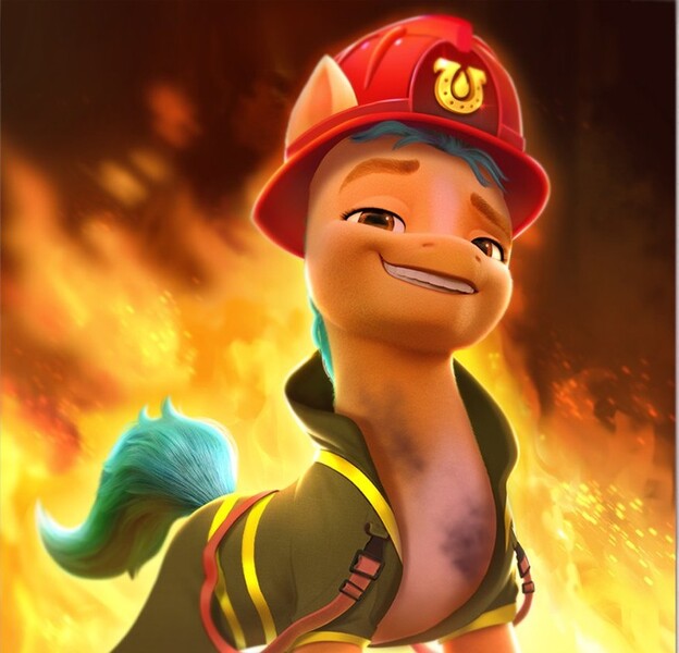 Size: 873x840 | Tagged: safe, artist:imalou, derpibooru import, screencap, hitch trailblazer, earth pony, pony, my little pony: a new generation, spoiler:my little pony: a new generation, calendar, clothes, dirt, fire, firefighter, g5, grin, handsome, helmet, image, jacket, jpeg, male, markings, smiling, solo, stallion, stupid sexy hitch trailblazer