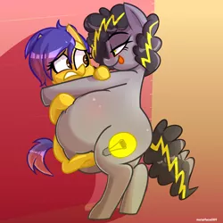 Size: 4000x4000 | Tagged: suggestive, artist:metalface069, derpibooru import, oc, oc:bug-zapper, oc:line art, oc:triksa, earth pony, lamia, original species, pony, bipedal, blushing, image, licking, licking lips, png, story in the source, tongue out, vore