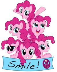 Size: 4500x5700 | Tagged: safe, artist:nowego, derpibooru import, pinkie pie, earth pony, pony, cute, diapinkes, female, happy, image, mare, multeity, open mouth, pink, png, positive ponies, simple background, smile song, smiling, too much pink energy is dangerous, transparent background, vector