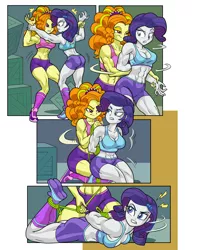 Size: 2022x2554 | Tagged: suggestive, artist:art-2u, derpibooru import, adagio dazzle, rarity, equestria girls, abs, acardio dazzle, ankle tied, ass, bondage, breasts, busty adagio dazzle, busty rarity, butt, clothes, comic, duo, duo female, eye clipping through hair, eyebrows, eyebrows visible through hair, female, femsub, frown, gritted teeth, high res, hogtied, image, jpeg, muscles, muscular female, rarisub, rearity, ripped rarity, rope, rope bondage, smiling, smirk, sports, sports bra, submissive, tied up, wrestling