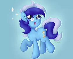 Size: 4362x3533 | Tagged: safe, artist:background basset, derpibooru import, minuette, pony, unicorn, cute, female, happy, image, mare, minubetes, open mouth, open smile, png, raised hoof, simple background, smiling, solo