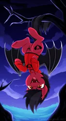 Size: 938x1718 | Tagged: safe, artist:scarlet-spectrum, derpibooru import, ponified, bat pony, pony, bat wings, clandestine industries, clothes, commission, ear fluff, fall out boy, fangs, halloween, hanging, hanging upside down, holiday, hoodie, image, male, night, nightmare night, open mouth, pete wentz, png, slit pupils, solo, spread wings, stallion, tattoo, tree, tree branch, upside down, wings, ych result