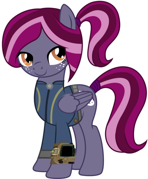 Size: 4120x5000 | Tagged: safe, artist:kooner-cz, artist:ponygamer2020, derpibooru import, oc, oc:spotlight splash, unofficial characters only, pegasus, pony, equestria daily, fallout equestria, absurd resolution, bedroom eyes, clothes, equestria daily mascots, fallout, female, folded wings, freckles, image, jumpsuit, looking at you, mare, mascot, multicolored mane, multicolored tail, pegasus oc, pipboy, png, ponytail, simple background, smiling, smiling at you, solo, standing, tail, tail wrap, transparent background, vault suit, vector, wings