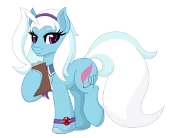 Size: 2000x1600 | Tagged: safe, artist:tertonda, derpibooru import, oc, oc:frosty scribe, unofficial characters only, earth pony, pony, derpibooru community collaboration, 2022 community collab, blue fur, bracelet, clipboard, derpibooru exclusive, earth pony oc, eyelashes, female, full body, headband, image, jewelry, mare, pink eyes, png, raised hoof, simple background, solo, standing on two hooves, tail, transparent background, white mane