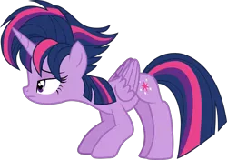 Size: 2029x1430 | Tagged: safe, artist:lincolnbrewsterfan, derpibooru import, twilight sparkle, twilight sparkle (alicorn), alicorn, pony, castle sweet castle, .svg available, alternate hairstyle, crouching, derpibooru exclusive, face down ass up, folded wings, horn, image, inkscape, lidded eyes, looking forward, mane, png, punk, punklight sparkle, simple background, tail, transparent background, unamused, unimpressed, vector, wings