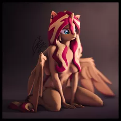 Size: 6400x6400 | Tagged: suggestive, artist:imafutureguitarhero, derpibooru import, sunset shimmer, alicorn, anthro, classical unicorn, pony, unguligrade anthro, unicorn, 3d, absurd resolution, alicornified, arm fluff, arm freckles, artistic nudity, belly button, bokeh, border, breasts, cheek fluff, chest fluff, chest freckles, chromatic aberration, cloven hooves, colored eyebrows, colored eyelashes, complete nudity, ear fluff, ear piercing, earring, female, film grain, fluffy, freckles, fur, godiva hair, horn, image, jewelry, jpeg, knee fluff, leg fluff, leonine tail, long hair, long mane, long nails, mare, multicolored hair, multicolored mane, multicolored tail, nudity, open mouth, peppered bacon, piercing, race swap, revamped anthros, revamped ponies, signature, solo, solo female, source filmmaker, square, strategically covered, tail, unshorn fetlocks, wall of tags, wings