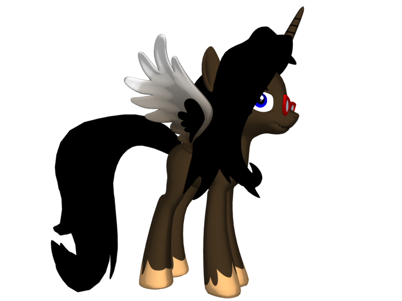 Size: 1200x900 | Tagged: safe, derpibooru import, oc, oc:maddie, unofficial characters only, alicorn, pony creator, 3d, alicorn oc, blue eyes, cobalt blue eyes, glasses, horn, image, looking at you, mad piano, png, ponylumen, simple background, smug, super mario 64, super mario bros., transparent background, wings