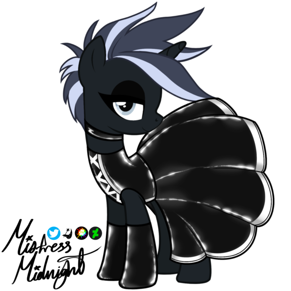 Size: 2048x2048 | Tagged: safe, alternate version, artist:mistress midnight, derpibooru import, oc, oc:mistress, pony, unicorn, choker, clothes, dress, eyeliner, eyeshadow, horn, image, latex, latex dress, latex socks, looking to side, makeup, mohawk, photo, png, rubber, shiny, signature, simple background, socks, solo, transparent background, unicorn oc