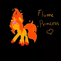 Size: 512x512 | Tagged: safe, artist:boredtabletfilly, derpibooru import, ponified, pony, unicorn, adventure time, black background, flame princess, heart, image, jewelry, jpeg, mane of fire, simple background, solo, tail, tail of fire, tiara