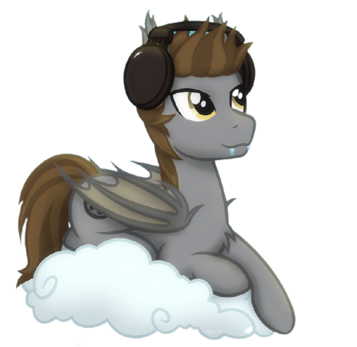 Size: 507x492 | Tagged: safe, artist:whitequartztheartist, derpibooru import, oc, oc:devin, unofficial characters only, bat pony, pony, derpibooru community collaboration, 2022 community collab, cloud, happy, headphones, image, male, png, simple background, stallion, transparent background