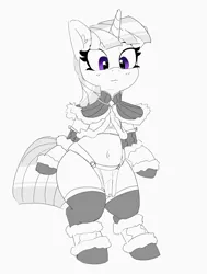 Size: 3103x4096 | Tagged: safe, artist:pabbley, derpibooru import, twilight sparkle, pony, unicorn, belly button, bipedal, clothes, cosplay, costume, female, grayscale, image, jpeg, loincloth, looking at you, mare, monochrome, neo noir, partial color, simple background, smiling, smiling at you, solo, unicorn twilight, white background, wide hips