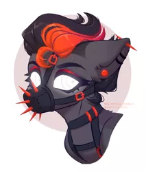 Size: 3400x4000 | Tagged: safe, artist:avroras_world, derpibooru import, oc, unofficial characters only, earth pony, pony, clothes, commission, ear piercing, earring, earth pony oc, face mask, female, harness, head, high res, image, jewelry, looking away, mare, mask, muzzle, piercing, png, simple background, solo, tack