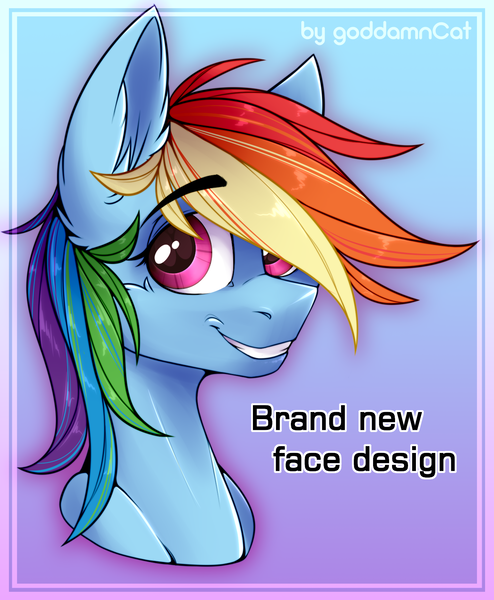 Size: 1328x1612 | Tagged: safe, artist:goddamncat, derpibooru import, rainbow dash, pegasus, pony, bust, cute, dashabetes, female, image, looking at you, mare, png, portrait, smiling, smiling at you, smirk, solo, updated, updated design