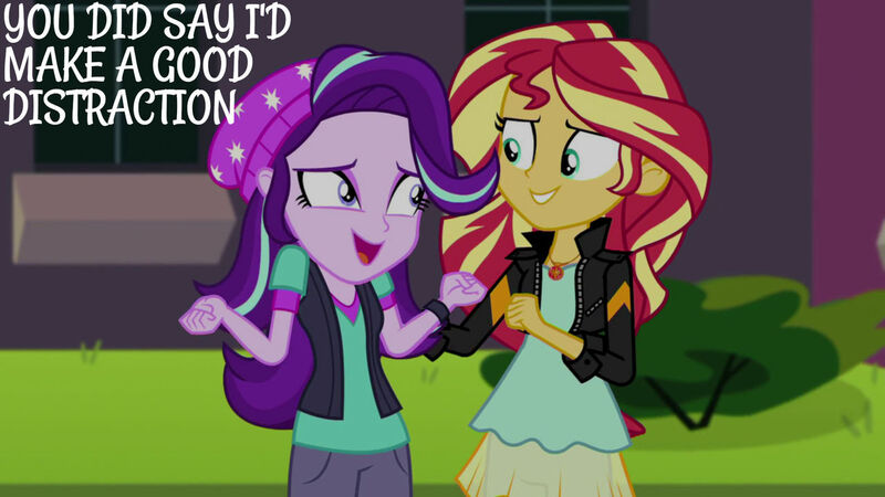 Size: 1280x720 | Tagged: safe, derpibooru import, edit, edited screencap, editor:quoterific, screencap, starlight glimmer, sunset shimmer, equestria girls, mirror magic, spoiler:eqg specials, canterlot high, duo, duo female, female, geode of empathy, image, jewelry, jpeg, magical geodes, necklace, open mouth, open smile, smiling