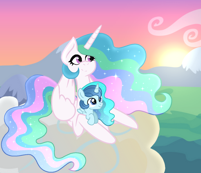 Size: 1388x1200 | Tagged: safe, artist:madlilon2051, derpibooru import, princess celestia, oc, alicorn, pony, alicorn oc, base used, eyelashes, female, horn, image, mare, outdoors, png, smiling, sunrise, wings