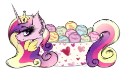 Size: 2317x1354 | Tagged: safe, artist:beamybutt, derpibooru import, princess cadance, alicorn, pony, :p, cup, cup of pony, ear fluff, eyelashes, female, image, jewelry, mare, micro, png, simple background, solo, tiara, tongue out, transparent background