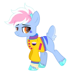 Size: 2600x2400 | Tagged: safe, artist:ponkus, derpibooru import, oc, oc:ponk (ponkus), unofficial characters only, pony, bandage, clothes, cloven hooves, cute, deer tail, horns, image, jacket, letterman jacket, nonbinary, png, pride, simple background, solo, stripes, tail, transparent background, unknown species, unshorn fetlocks