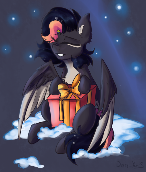 Size: 1499x1772 | Tagged: safe, artist:yuris, derpibooru import, oc, unofficial characters only, pegasus, pony, christmas, family, holiday, image, png, present, snow, solo