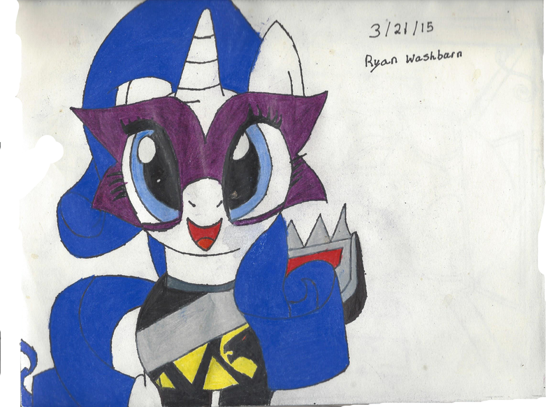 Size: 2338x1700 | Tagged: safe, artist:darkalicornwarrior, derpibooru import, rarity, unicorn, image, mask, png, power rangers, power rangers dino charge, simple background, solo, traditional art, zyuden sentai kyoryuger