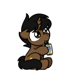 Size: 500x500 | Tagged: safe, artist:sugar morning, derpibooru import, oc, oc:limón picante, unofficial characters only, pony, unicorn, :3, animated, cute, drinking, gif, happy, image, inca cola, male, ocbetes, simple background, smiling, solo, stallion, sugar morning's snacc and drincc, transparent background