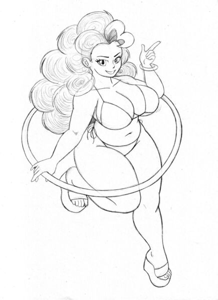 Size: 1280x1765 | Tagged: suggestive, artist:omegasunburst, derpibooru import, pinkie pie, human, belly button, bikini, breasts, chubby, clothes, humanized, image, jpeg, monochrome, side-tie bikini, sketch, string bikini, swimsuit, thick, wide hips