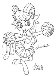 Size: 893x1200 | Tagged: safe, alternate version, artist:sepiakeys, derpibooru import, cheerilee, anthro, unguligrade anthro, cheerileeder, cheerleader, chibi, image, monochrome, png, simple background, solo, white background