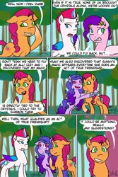 Size: 640x960 | Tagged: safe, artist:hitchpippetals, derpibooru import, izzy moonbow, pipp petals, sunny starscout, zipp storm, comic:bridlewood library, comic, g5, image, png