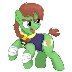 Size: 1338x1338 | Tagged: safe, artist:pony-thunder, derpibooru import, oc, oc:swift stride, unofficial characters only, earth pony, pony, derpibooru community collaboration, 2022 community collab, braided ponytail, clothes, image, male, png, ponytail, simple background, solo, stallion, transparent background, vest, wrist wraps