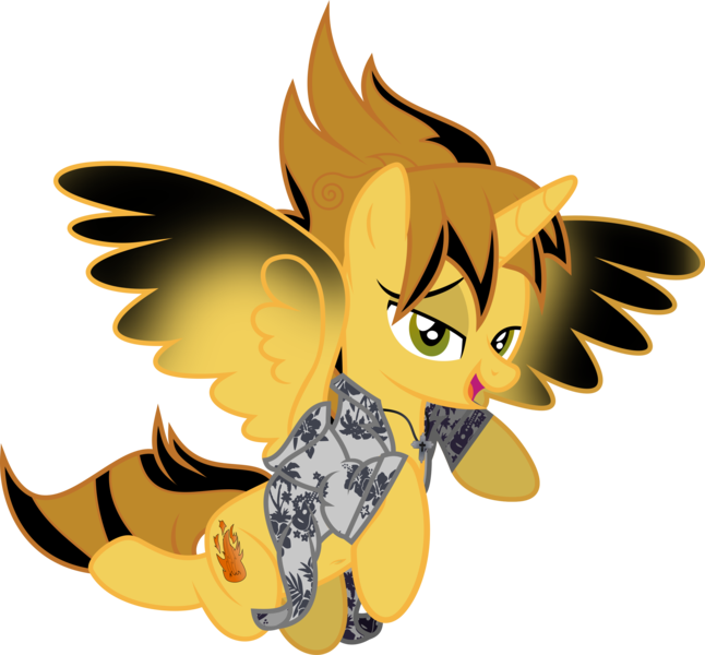 Size: 2722x2527 | Tagged: safe, artist:lincolnbrewsterfan, derpibooru import, oc, oc:killer epic, ponified, unofficial characters only, alicorn, pony, derpibooru community collaboration, .svg available, alicorn oc, anatomically incorrect, bedroom eyes, belly button, clothes, colored wings, derpibooru exclusive, fire, floral print, gradient wings, guitar, hawaiian shirt, hibiscus, horn, image, incorrect leg anatomy, inkscape, kneeling, lidded eyes, lincoln brewster, looking at you, mane, musical instrument, png, ponified music artist, raised hoof, shirt, simple background, smiling, smiling at you, tail, transparent background, vector, wings