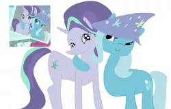 Size: 1881x1200 | Tagged: safe, artist:naturajellyfish, derpibooru import, starlight glimmer, trixie, pony, unicorn, 1000 hours in ms paint, clothes, cursed image, female, hat, image, lesbian, old picture, photo, png, shipping, startrix, trixie's hat, xd