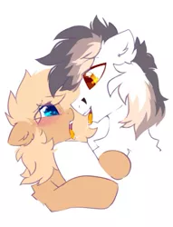 Size: 455x595 | Tagged: safe, artist:mirtash, derpibooru import, oc, oc:keji, oc:mirta whoowlms, unofficial characters only, pegasus, pony, bust, drool, drool string, french kiss, image, jpeg, kissing, looking at each other, looking at someone, oc x oc, shipping, simple background, white background