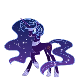 Size: 2500x2500 | Tagged: safe, artist:just-silvushka, derpibooru import, oc, oc:enigma, unofficial characters only, pony, unicorn, base used, ethereal mane, female, grin, hoof shoes, horn, image, mare, nightmarified, png, raised hoof, simple background, smiling, starry mane, transparent background, unicorn oc