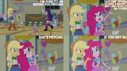 Size: 1280x720 | Tagged: safe, derpibooru import, edit, edited screencap, editor:quoterific, screencap, applejack, pinkie pie, spike, twilight sparkle, dog, equestria girls, equestria girls (movie), applejack's hat, balloon, belt, boots, cider, clothes, cowboy boots, cowboy hat, cutie mark, cutie mark on clothes, denim skirt, female, grin, hat, image, jpeg, male, open mouth, shoes, skirt, smiling, spike the dog