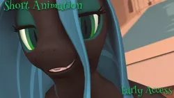 Size: 1920x1080 | Tagged: suggestive, artist:necessaryevilprod., derpibooru import, queen chrysalis, anthro, changeling, changeling queen, advertisement, animated, fart, fart fetish, feet, female, fetish, image, nexgen, nudity, patreon, png