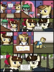 Size: 1750x2333 | Tagged: safe, artist:99999999000, derpibooru import, oc, oc:cwe, oc:li anna, oc:mar baolin, oc:zhang cathy, unofficial characters only, earth pony, pony, unicorn, comic:nice to meet you, ball, book, clothes, comic, female, filly, image, male, png, tree