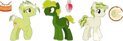 Size: 3452x1155 | Tagged: safe, artist:littlejurnalina, derpibooru import, oc, oc:kaffir lime, oc:key lime, oc:lime zest, unofficial characters only, earth pony, pony, image, male, png, simple background, stallion, transparent background