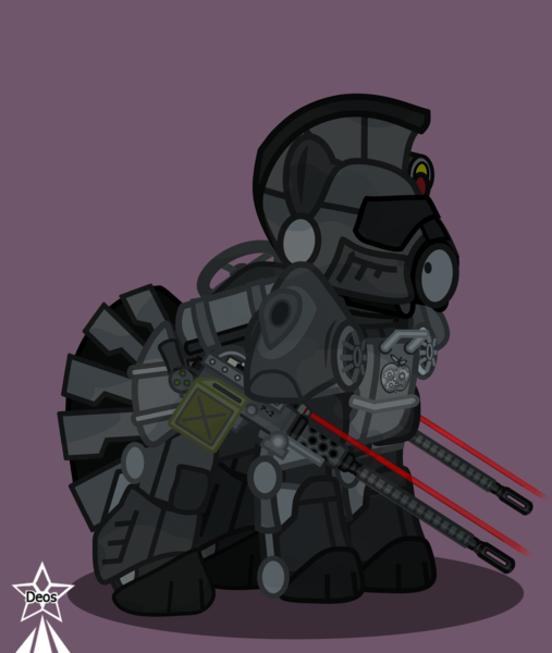 Size: 4245x5021 | Tagged: safe, artist:devorierdeos, derpibooru import, oc, unofficial characters only, earth pony, pony, fallout equestria, armor, browning m2, earth pony oc, gun, helmet, image, laser pointer, machine gun, png, pony oc, power armor, simple background, steel ranger, steel ranger knight, weapon