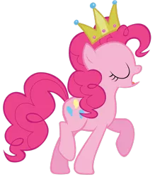 Size: 2291x2618 | Tagged: safe, artist:tardifice, derpibooru import, pinkie pie, earth pony, pony, crown, eyes closed, female, high res, image, jewelry, mare, open mouth, png, raised hoof, regalia, simple background, solo, transparent background, vector