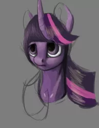 Size: 5100x6600 | Tagged: safe, artist:splatterpaint-donkey, derpibooru import, twilight sparkle, pony, absurd resolution, bust, colored sketch, female, gray background, horn, image, looking away, mare, png, portrait, simple background, sketch, solo, three quarter view