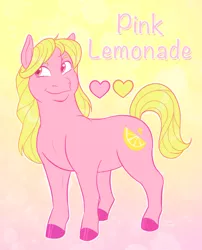 Size: 1280x1586 | Tagged: safe, artist:goldypirate, derpibooru import, oc, oc:pink lemonade, unofficial characters only, earth pony, pony, abstract background, cutie mark, female, food, heart, image, jpeg, lemon, mare, ponysona, solo