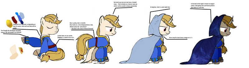 Size: 4608x1269 | Tagged: safe, derpibooru import, oc, oc:regal inkwell, unofficial characters only, classical unicorn, unicorn, cloak, clothes, cloven hooves, doublet, hood, hooded cape, image, leonine tail, nobility, png, reference sheet, smug, unshorn fetlocks