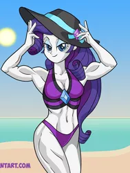 Size: 686x906 | Tagged: suggestive, artist:art-2u, derpibooru import, edit, rarity, human, equestria girls, equestria girls series, forgotten friendship, belly button, bikini, bra, breasts, busty rarity, clothes, cropped, female, image, jpeg, legs, looking at you, muscles, muscular female, panties, purple bikini, purple bra, purple panties, purple swimsuit, purple underwear, ripped rarity, smiling, smiling at you, solo, solo female, stomach, stupid sexy rarity, swimsuit, underwear