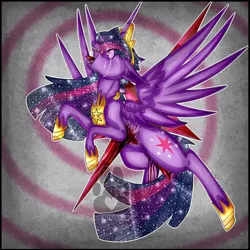 Size: 1280x1280 | Tagged: grimdark, artist:karsithedog, derpibooru import, princess twilight 2.0, twilight sparkle, twilight sparkle (alicorn), alicorn, pony, the last problem, abstract background, bleeding, blood, crying, dusk shine, element of magic, ethereal mane, floppy ears, flying, image, impalement, jewelry, jpeg, male, older, older twilight, open mouth, regalia, rule 63, solo, spread wings, stallion, starry mane, tears of pain, wings