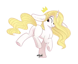 Size: 1024x844 | Tagged: safe, artist:afkcyrist, derpibooru import, oc, unofficial characters only, pony, unicorn, big ears, blank flank, butt, commission, curved horn, eye clipping through hair, female, floppy ears, hair over one eye, horn, image, landing, mare, plot, png, raised hoof, simple background, smiling, solo, transparent background