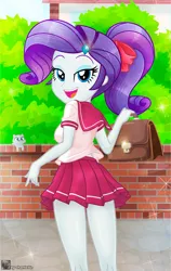 Size: 722x1139 | Tagged: safe, artist:charliexe, derpibooru import, rarity, cat, equestria girls, anime, anime style, bedroom eyes, clothes, image, jpeg, link in description, looking at you, looking back, looking back at you, manga, open mouth, open smile, school uniform, smiling, story included, tongue out