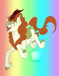 Size: 2550x3300 | Tagged: safe, artist:will-owl-the-wisp, derpibooru import, autumn blaze, kirin, awwtumn blaze, cloven hooves, cute, eyes closed, female, happy, hnnng, image, leonine tail, open mouth, open smile, png, rainbow background, simple background, smiling, solo, tail